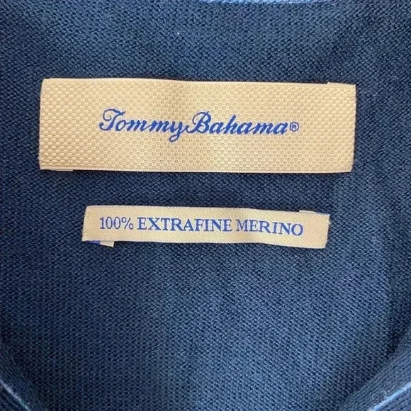 Tommy Bahama Men’s 1/4 Zip 100% Merino Wool Sweater Navy Blue Size XL - Picture 4 of 4
